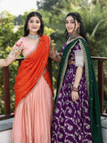 Traditional pattu half Saree Set for Women | pastel peach | festive & party wear