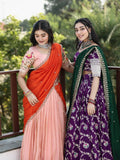 Traditional pattu half Saree Set for Women | pastel peach | festive & party wear
