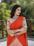 Traditional pattu half Saree Set for Women | pastel peach | festive & party wear