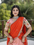 Traditional pattu half Saree Set for Women | pastel peach | festive & party wear