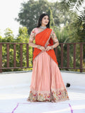 Traditional pattu half Saree Set for Women | pastel peach | festive & party wear