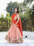 Traditional pattu half Saree Set for Women | pastel peach | festive & party wear