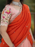 Traditional pattu half Saree Set for Women | pastel peach | festive & party wear