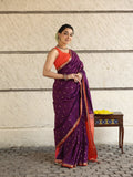 Light weight kanchi pattu saree for women | deep plum purple | allover zari motifs | festive wear
