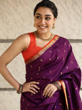 Light weight kanchi pattu saree for women | deep plum purple | allover zari motifs | festive wear