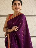 Light weight kanchi pattu saree for women | deep plum purple | allover zari motifs | festive wear