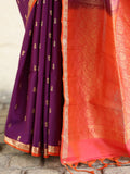 Light weight kanchi pattu saree for women | deep plum purple | allover zari motifs | festive wear