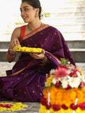 Light weight kanchi pattu saree for women | deep plum purple | allover zari motifs | festive wear