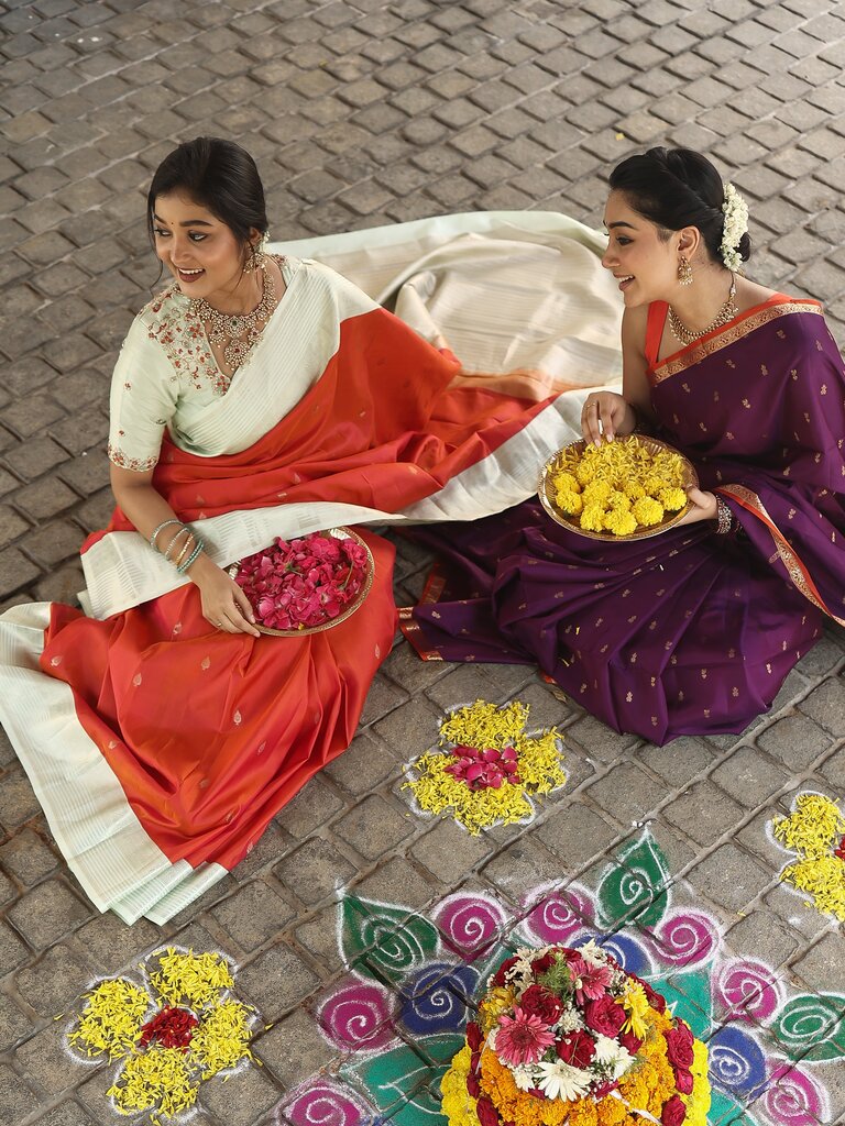 Light weight kanchi pattu saree for women | red | allover zari motifs | festive wear