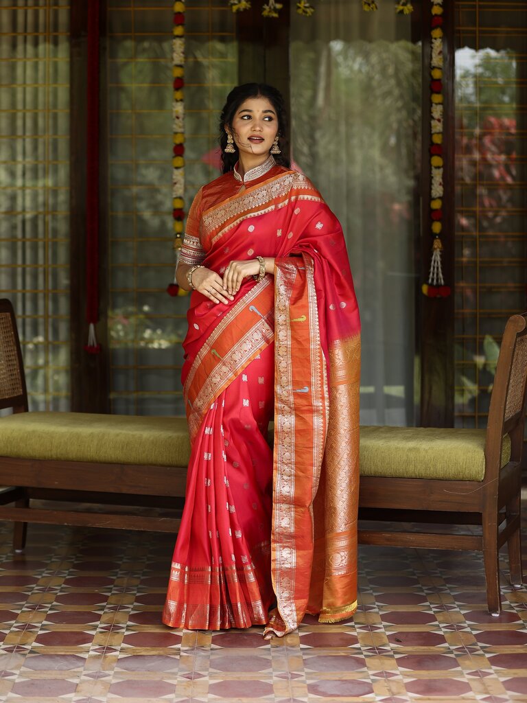 Pattu saree for women | red | zari border | festive wear