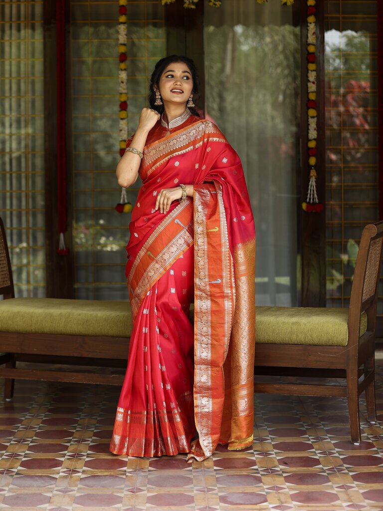 Pattu saree for women | red | zari border | festive wear