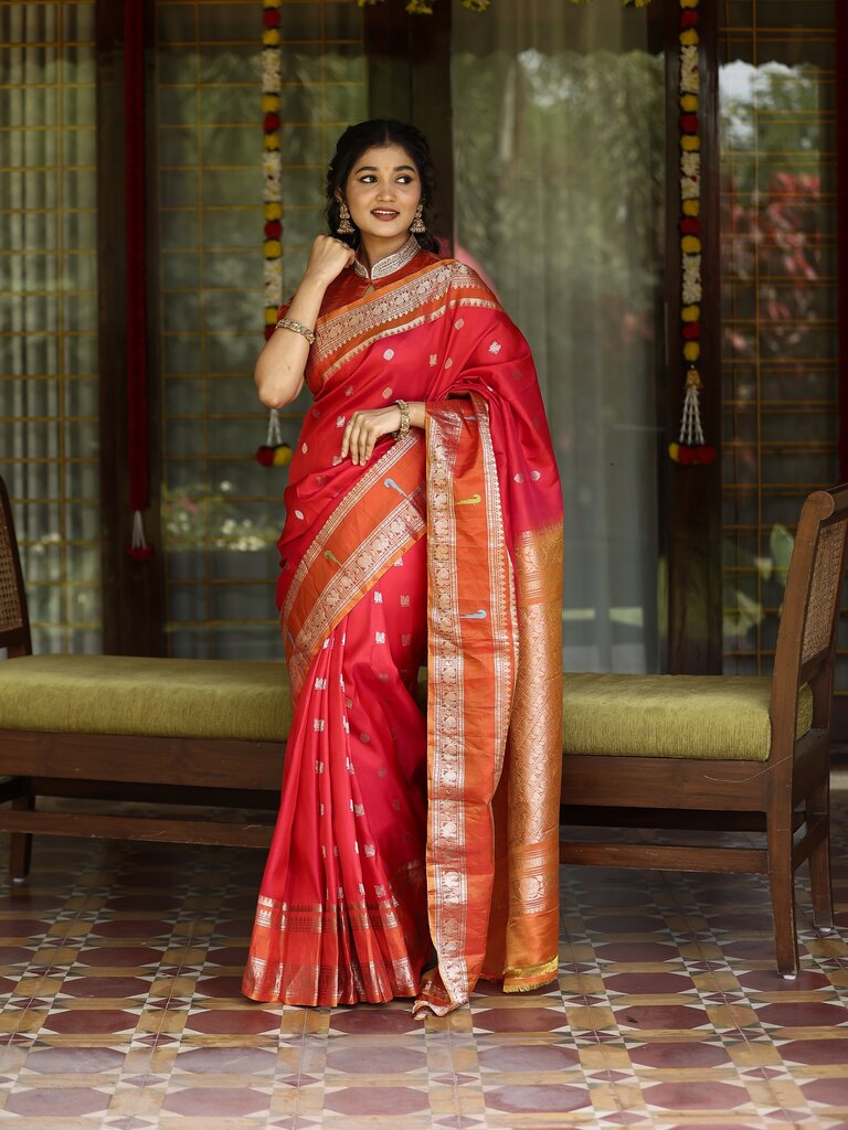 Pattu saree for women | red | zari border | festive wear