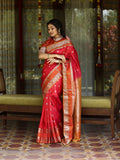 Pattu saree for women | red | zari border | festive wear