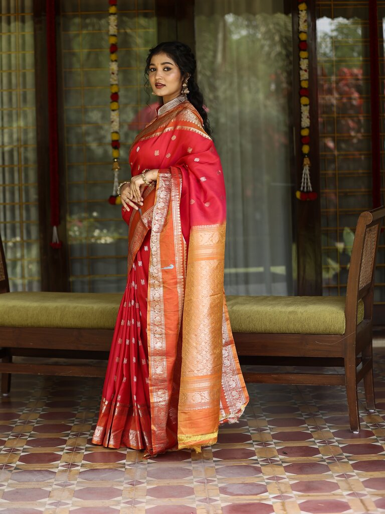 Pattu saree for women | red | zari border | festive wear