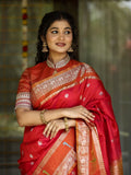 Pattu saree for women | red | zari border | festive wear