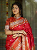 Pattu saree for women | red | zari border | festive wear