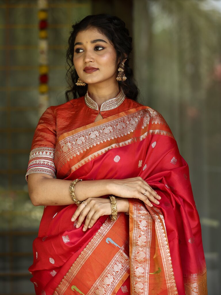 Pattu saree for women | red | zari border | festive wear