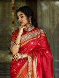 Pattu saree for women | red | zari border | festive wear