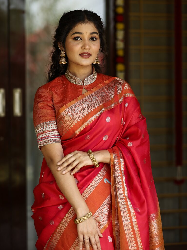 Pattu saree for women | red | zari border | festive wear