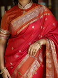 Pattu saree for women | red | zari border | festive wear