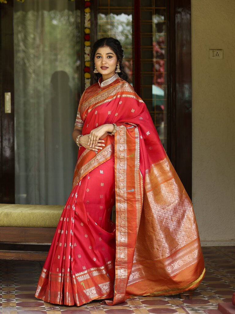 Pattu saree for women | red | zari border | festive wear