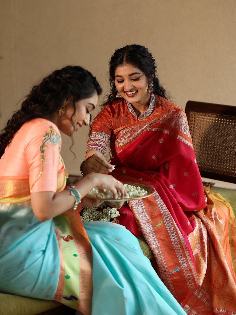 Pattu saree for women | red | zari border | festive wear