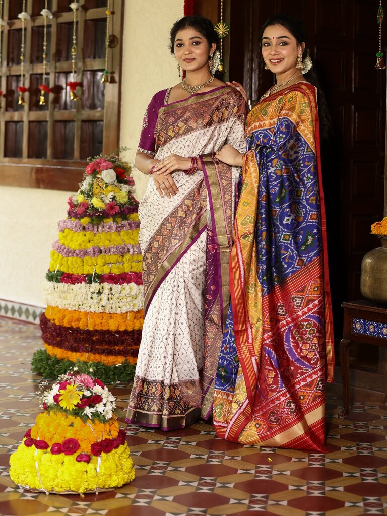 Rajkot patola saree for women | white | contrast border | festive & party wear