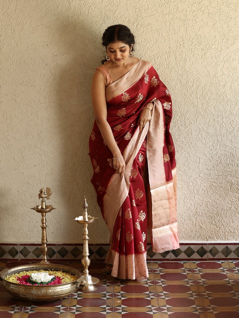 Mango silk pattu saree for women | light pink | zari | festive & party wear