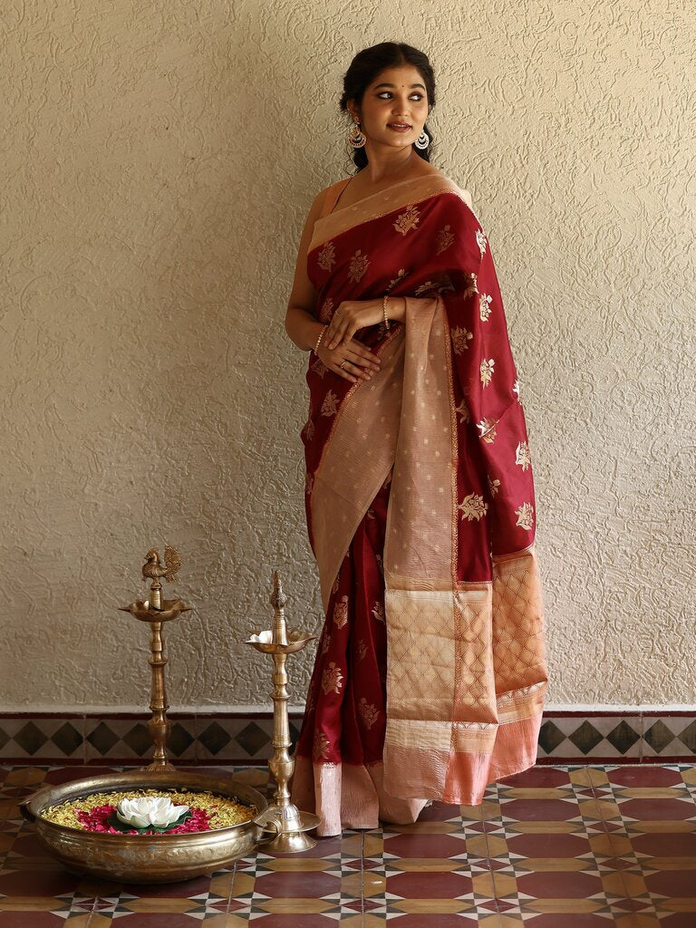 Mango silk pattu saree for women | light pink | zari | festive & party wear