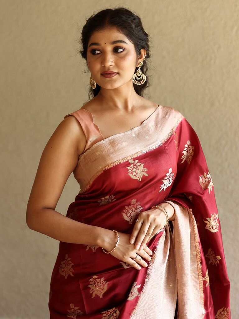 Mango silk pattu saree for women | light pink | zari | festive & party wear