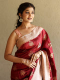 Mango silk pattu saree for women | light pink | zari | festive & party wear