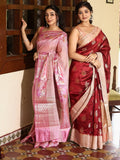 Mango silk pattu saree for women | light pink | zari | festive & party wear