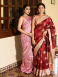 Mango silk pattu saree for women | light pink | zari | festive & party wear