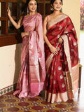 Mango silk pattu saree for women | light pink | zari | festive & party wear