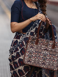 Maheswari fancy saree in navy blue color with printed pallu and attached blouse