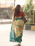 Mangalagiri cotton saree in golden yellow color with contrast pallu and plain blouse