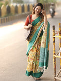 Mangalagiri cotton saree in golden yellow color with contrast pallu and plain blouse