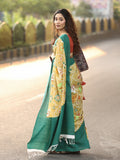 Mangalagiri cotton saree in golden yellow color with contrast pallu and plain blouse