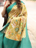 Mangalagiri cotton saree in golden yellow color with contrast pallu and plain blouse