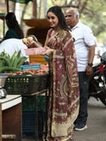 Kota cotton printed saree in cream color with contrast pallu and matching blouse