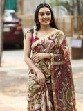 Kota cotton printed saree in cream color with contrast pallu and matching blouse