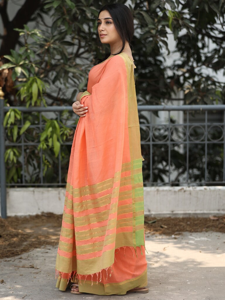 Mangalagiri cotton saree in light pink color with temple border and matching blouse