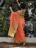Mangalagiri cotton saree in light pink color with temple border and matching blouse