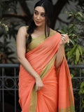 Mangalagiri cotton saree in light pink color with temple border and matching blouse