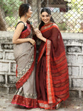 Dhaka cotton saree in grey color with contrast border and contrast pallu