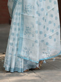 Kota fancy saree in white color allover motifs with running pallu and matching blouse