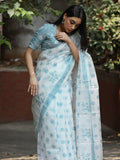 Kota fancy saree in white color allover motifs with running pallu and matching blouse