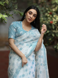 Kota fancy saree in white color allover motifs with running pallu and matching blouse