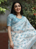 Kota fancy saree in white color allover motifs with running pallu and matching blouse