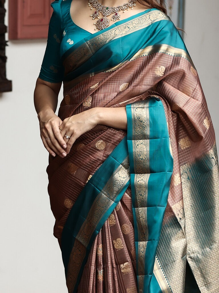 Vintage pattu saree for women | brown | zari border | party wear